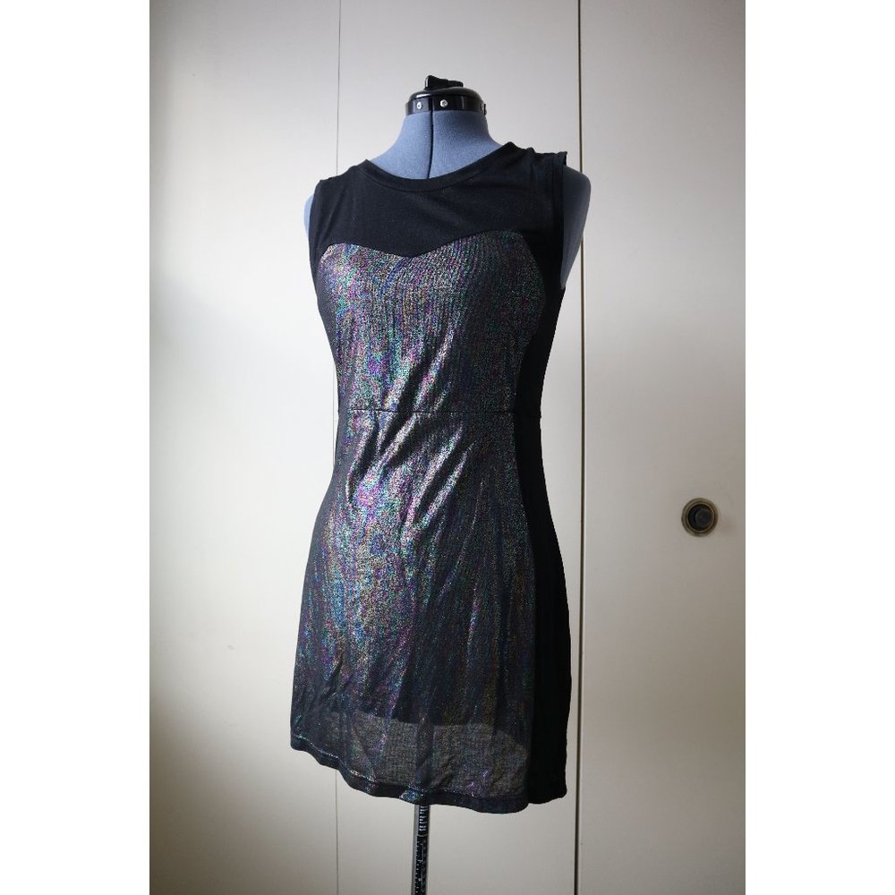 Nameless Black Mini Dress with Sweetheart Iridescent Panel